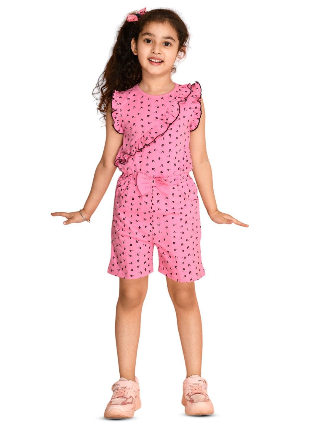 Kids Cave Girls Printed Cotton Playsuit