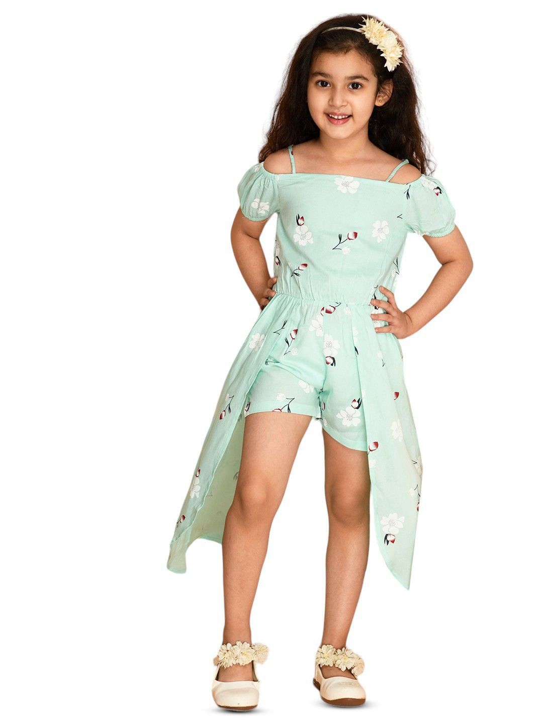 Kids Cave Girls Off-Shoulder Printed Playsuit