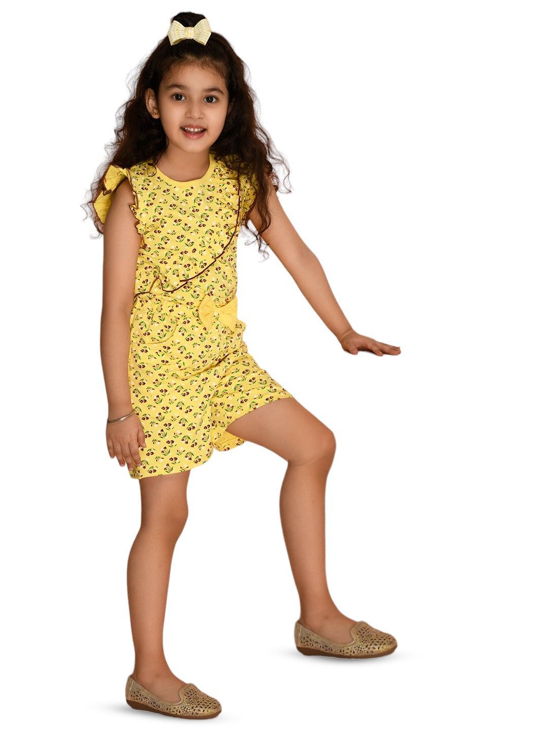 Kids Cave Girls Printed Pure Cotton Playsuit