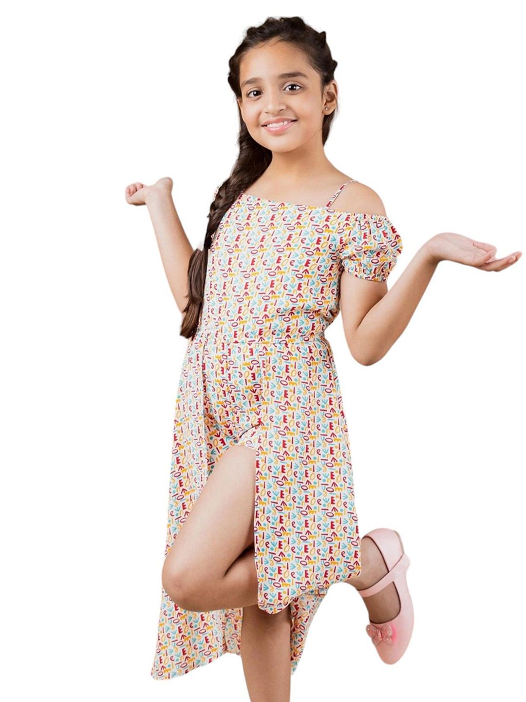 Kids Cave Girls Printed Basic Jumpsuit