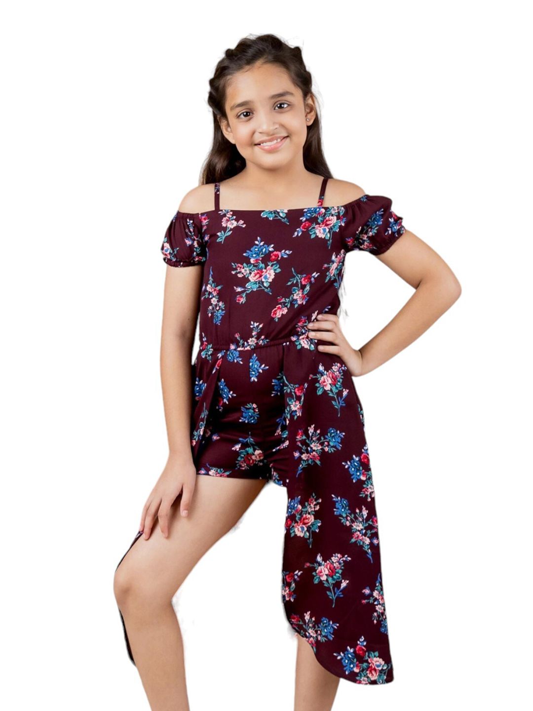 Kids Cave Girls Floral Printed Playsuit