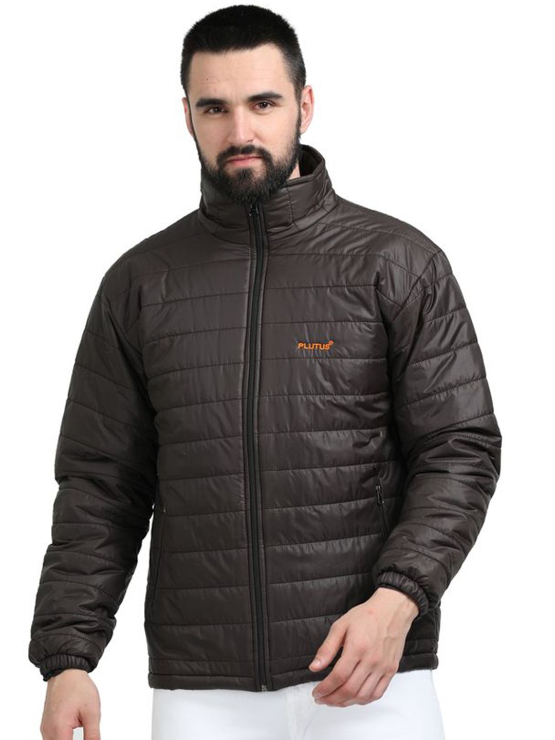 Plutus Men Striped Crop Outdoor Puffer Jacket with Patchwork