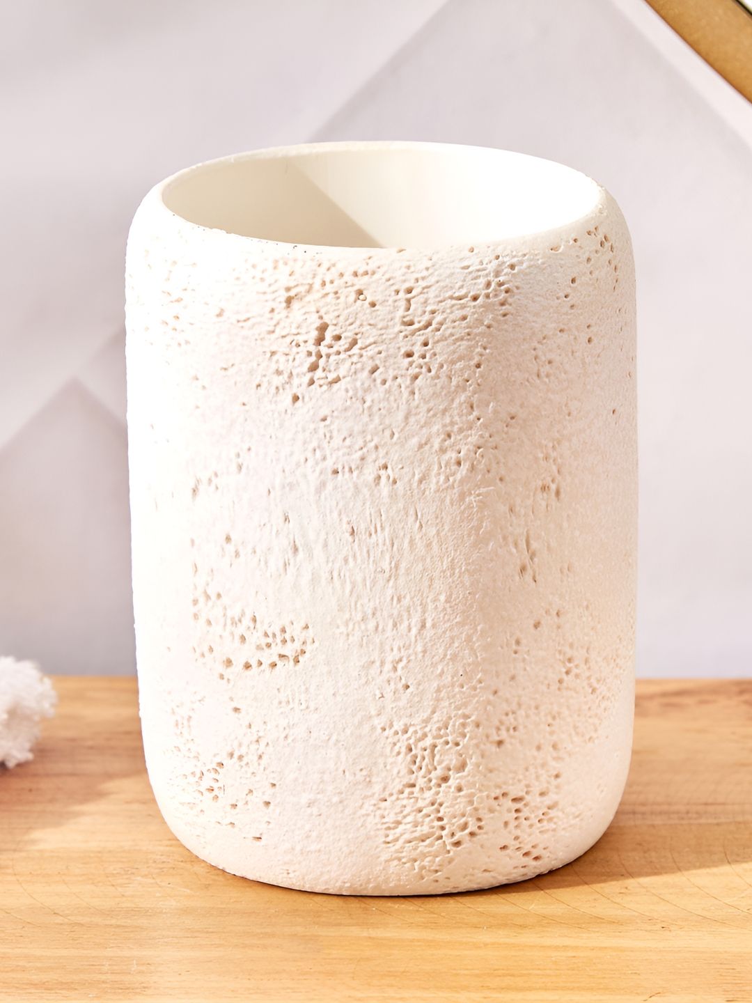 Home Centre Beige Textured Polyresin Toothbrush Holder