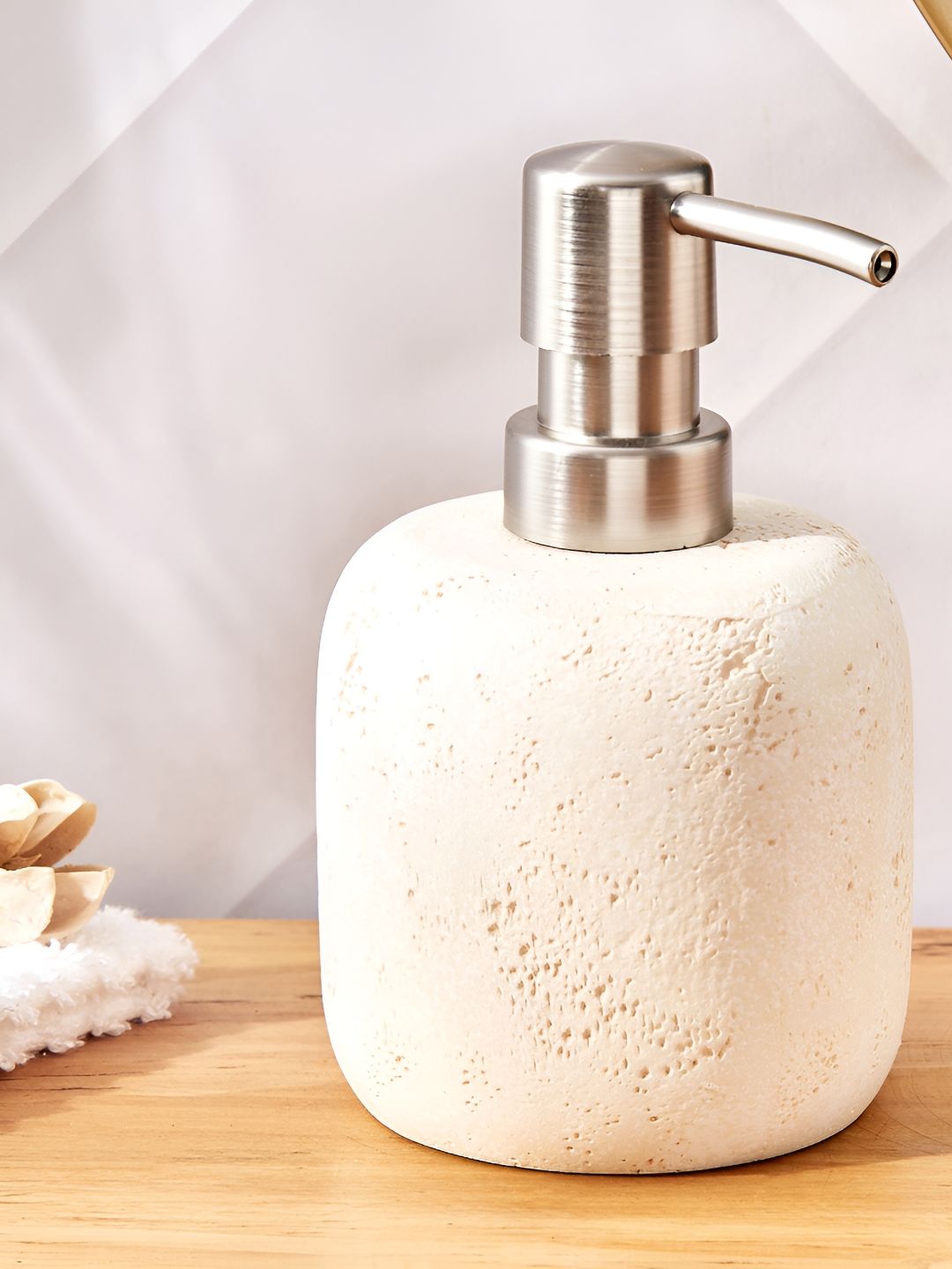 Home Centre Beige Textured Polyresin Soap Dispenser  - 300ml