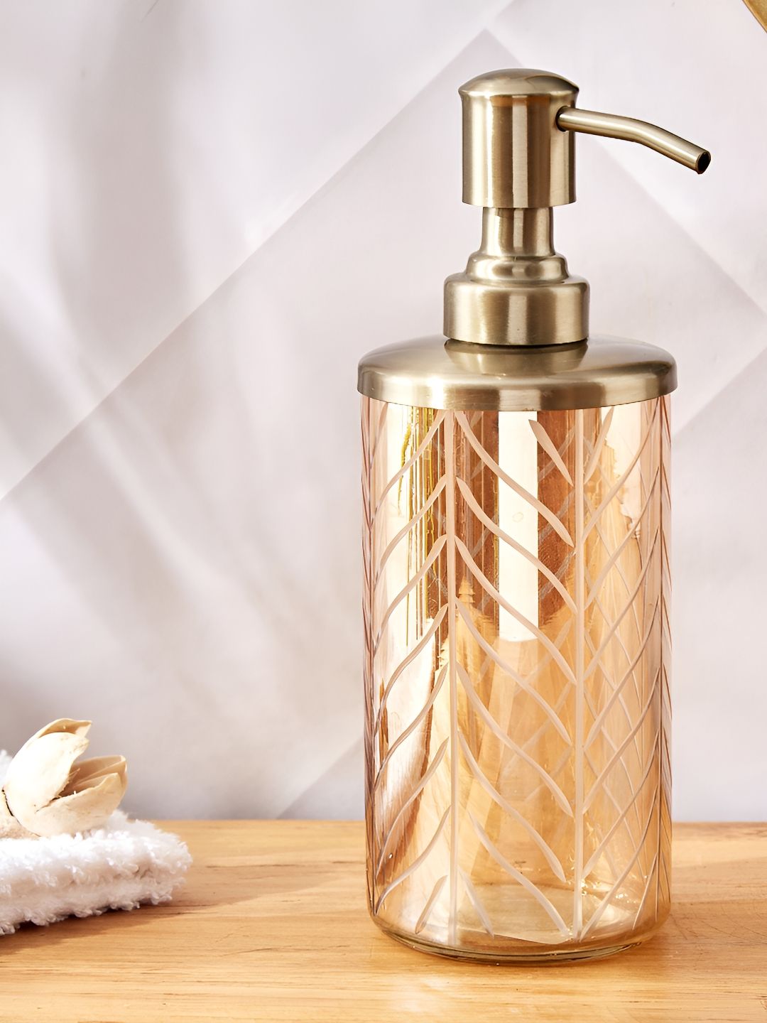 Home Centre Gold-Toned Geometric Glass Soap Dispenser