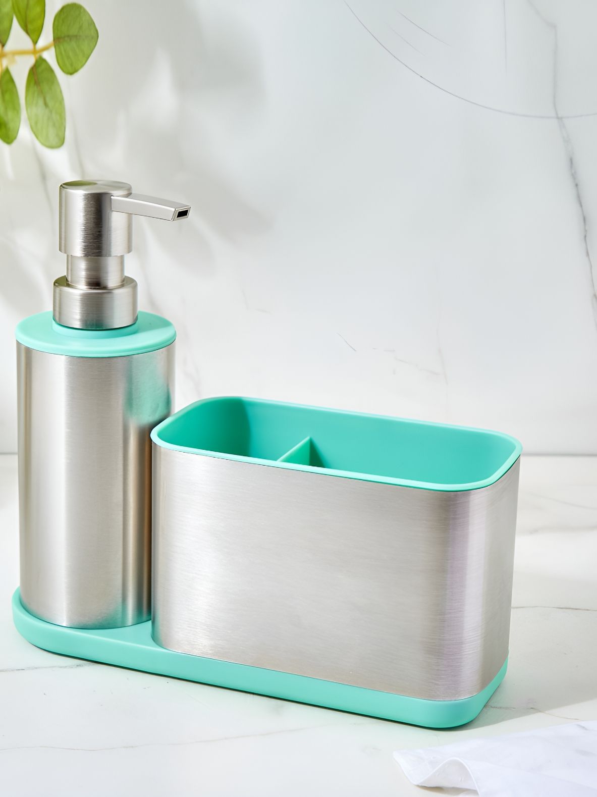 Home Centre Silver-Toned & Green Solid Stainless Steel Bath Accessories Set
