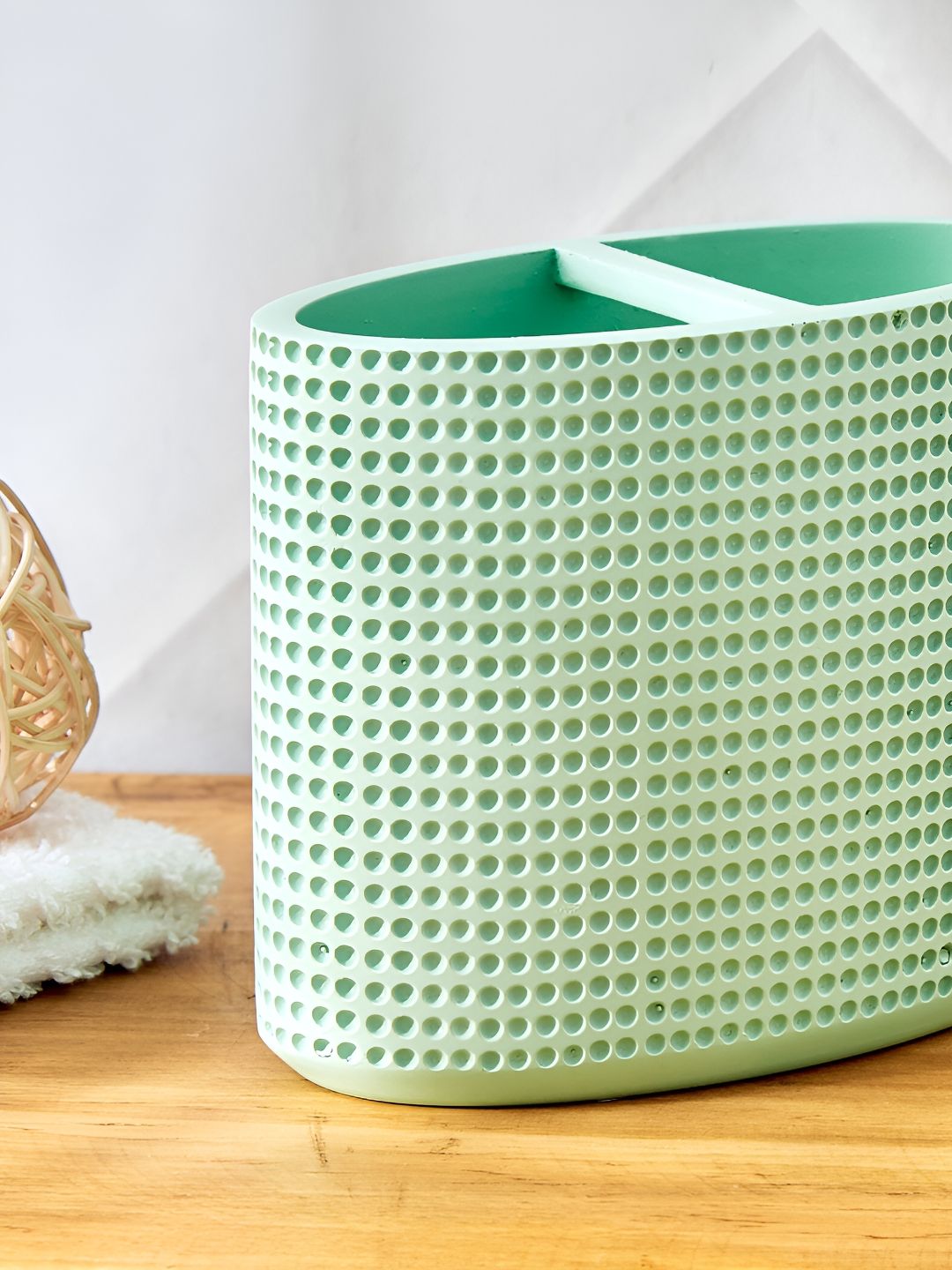 Home Centre Green Textured Polyresin Toothbrush Holder