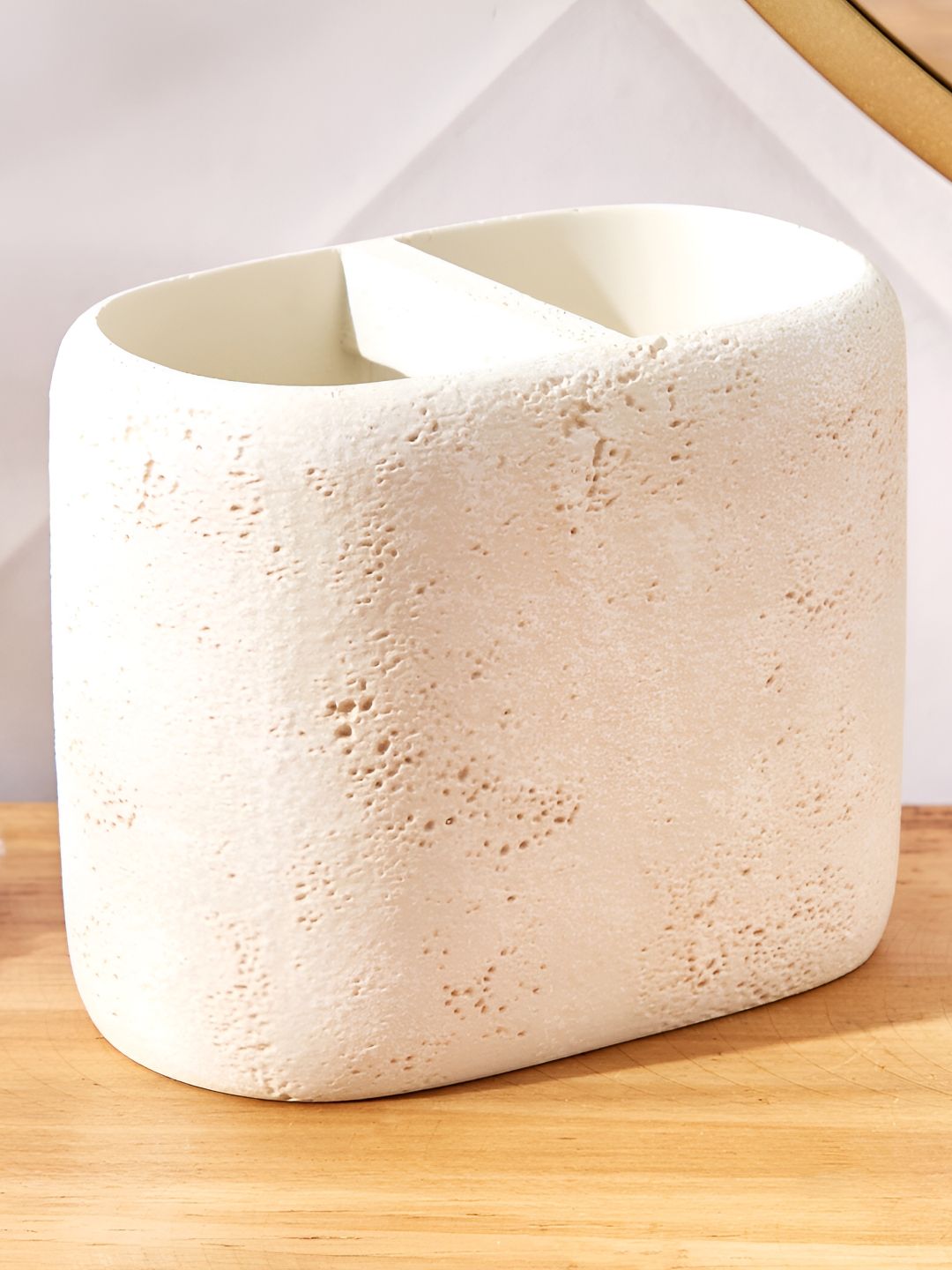 Home Centre Beige Abstract Polyresin Toothbrush Holder