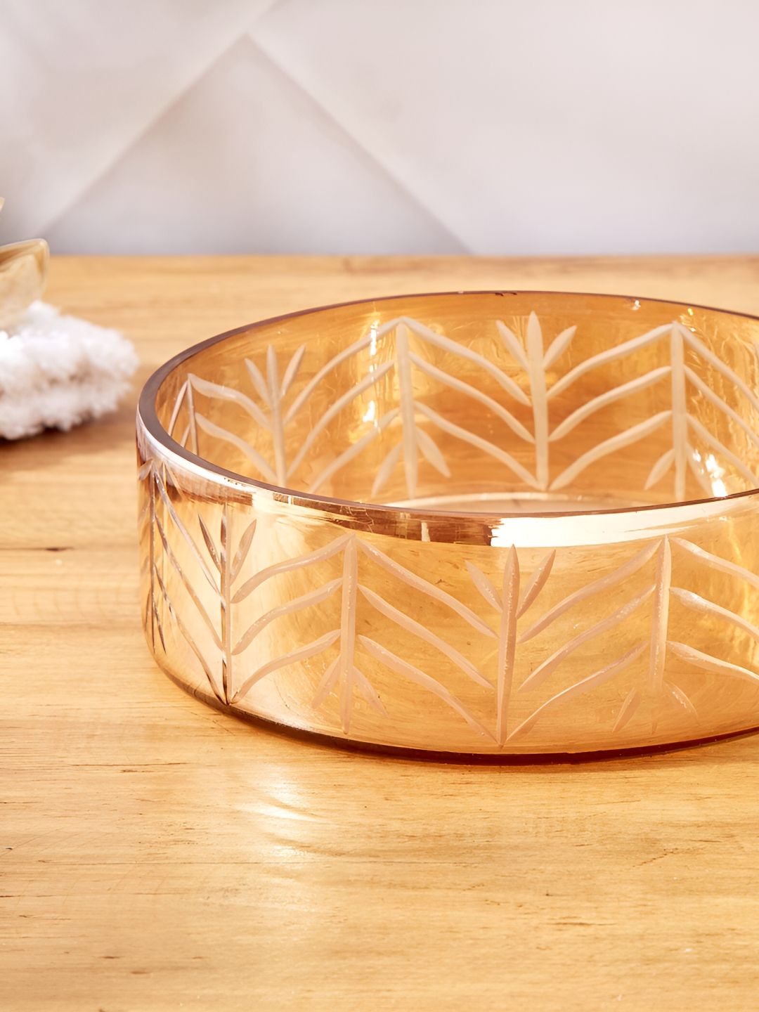 Home Centre Gold-Toned Geometric Glass Soap Dish