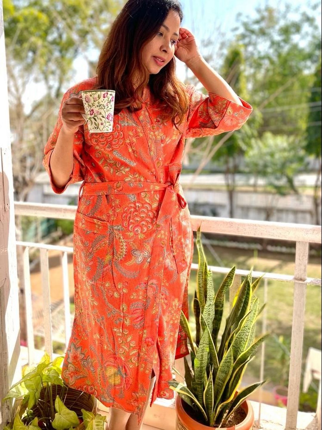 HotGown Floral Printed Cotton Bath Robe