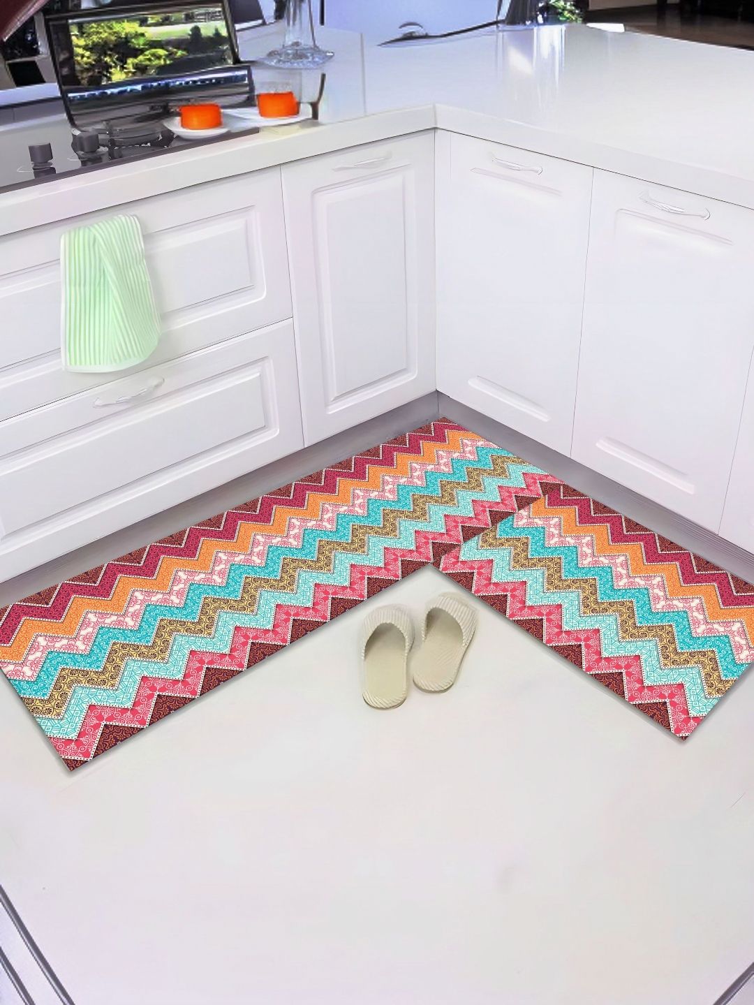 UMAI Pink & Blue 2-Pcs Printed Anti Skid Door Mats