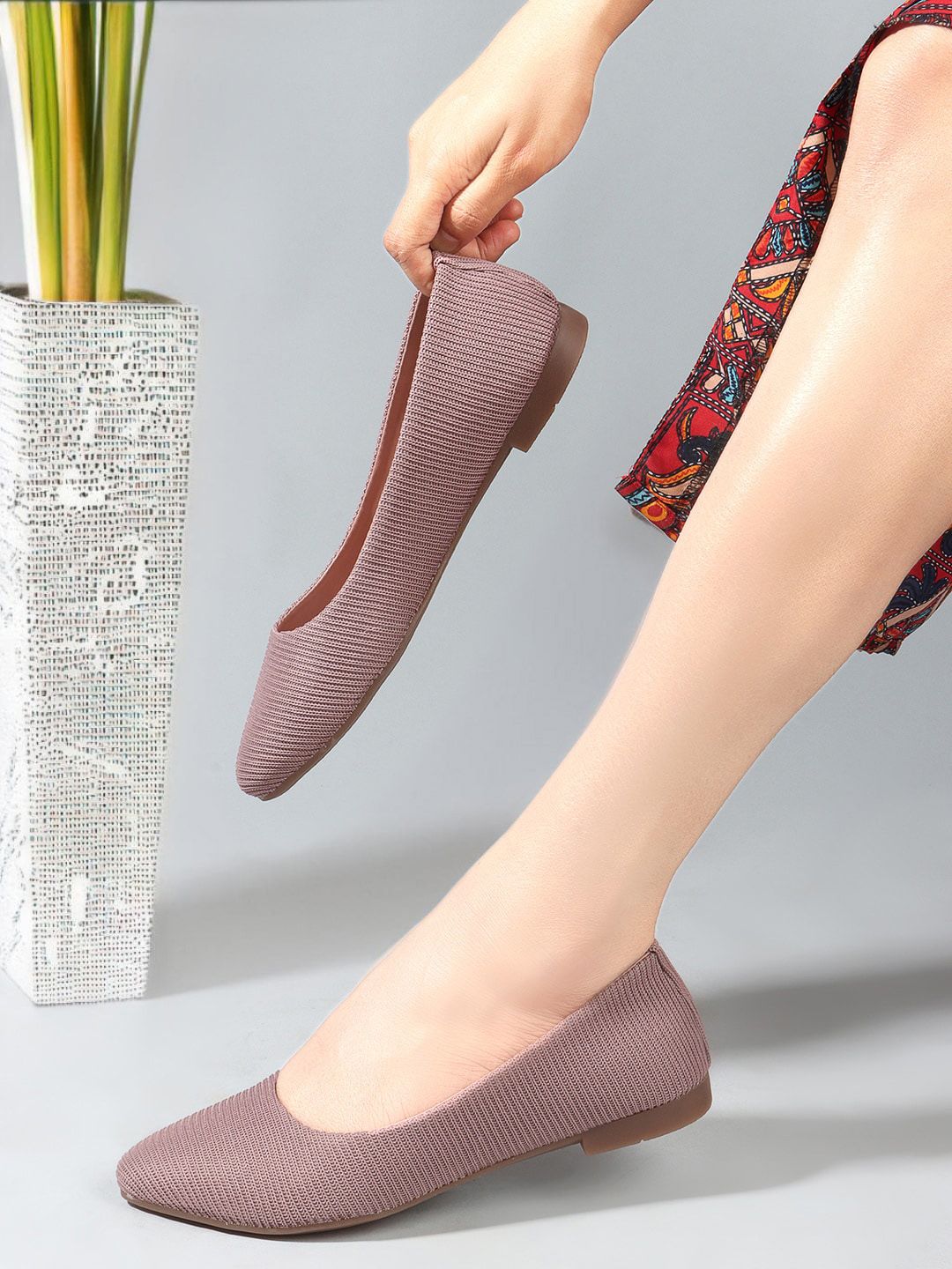 DressBerry Nude Coloured Textured Pointed Toe Ballerinas