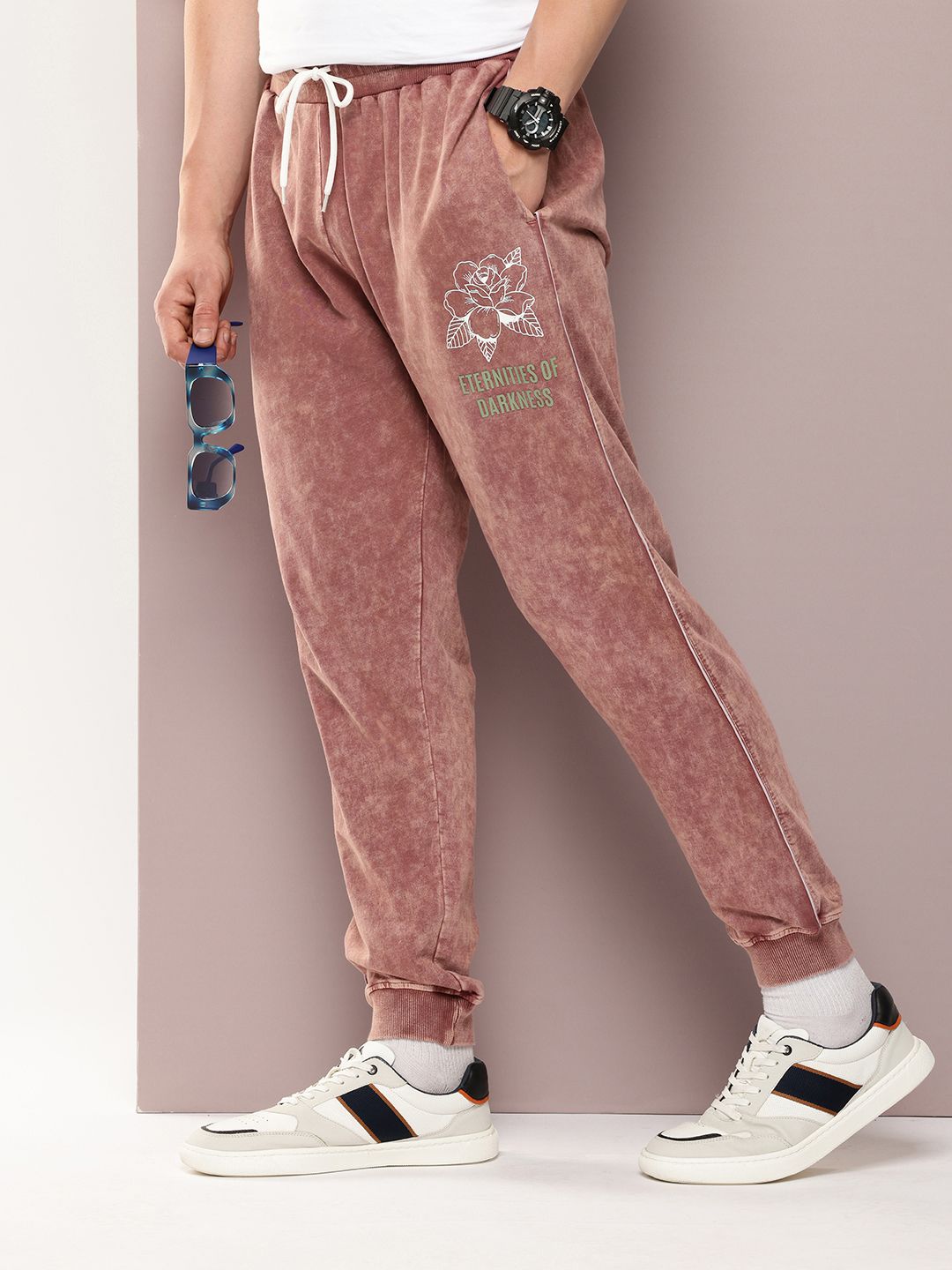 Kook N Keech Men Floral Printed Relaxed Fit Washed Effect Joggers deal from myntra