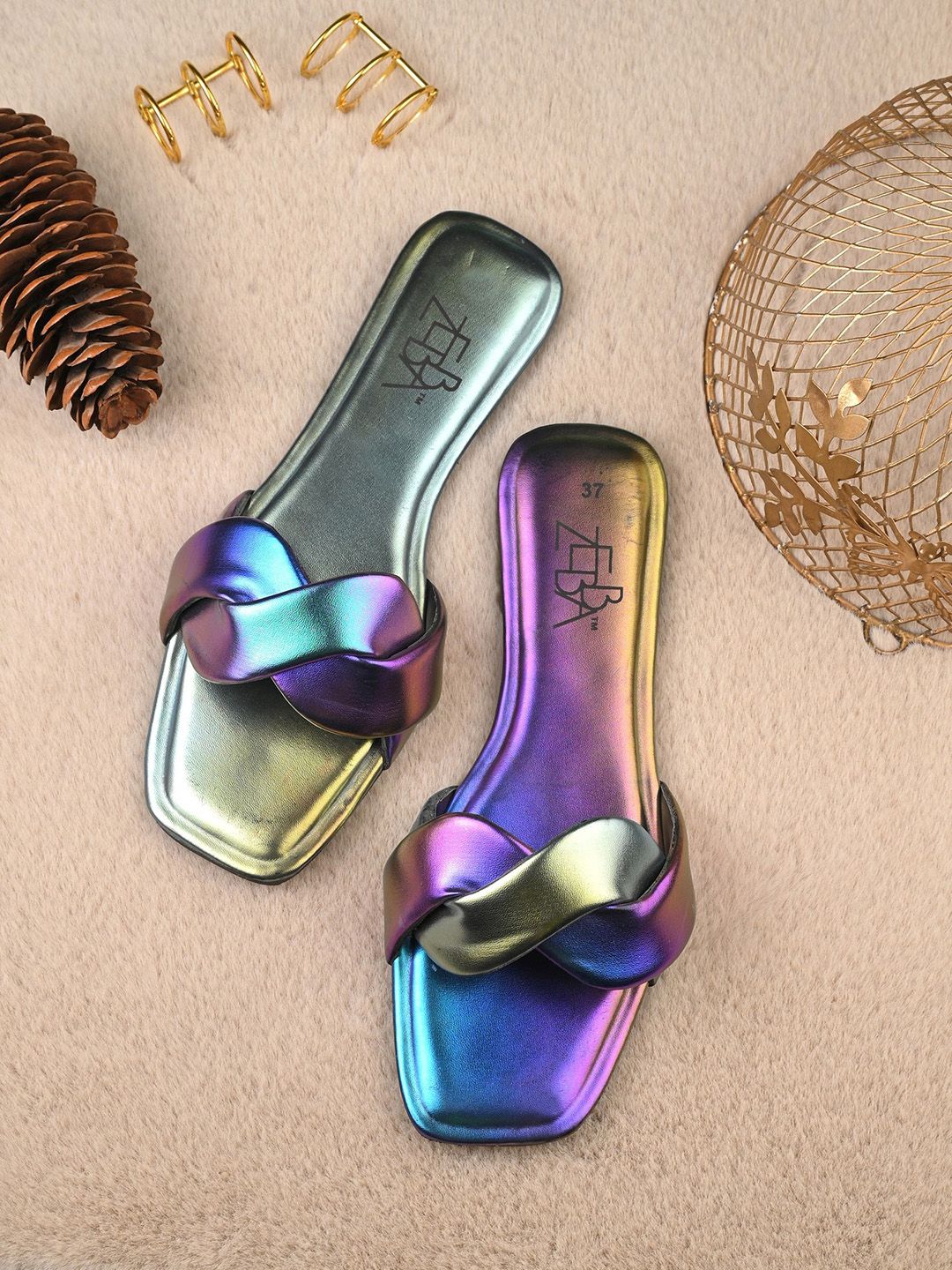 Zebba Textured Open Toe Flats