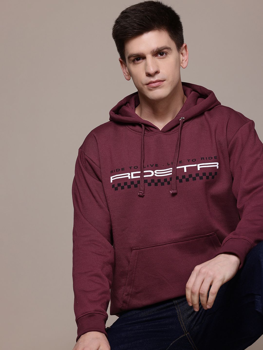 Roadster The Lifestyle Co. Typography Printed Relaxed Fit Hooded Sweatshirt