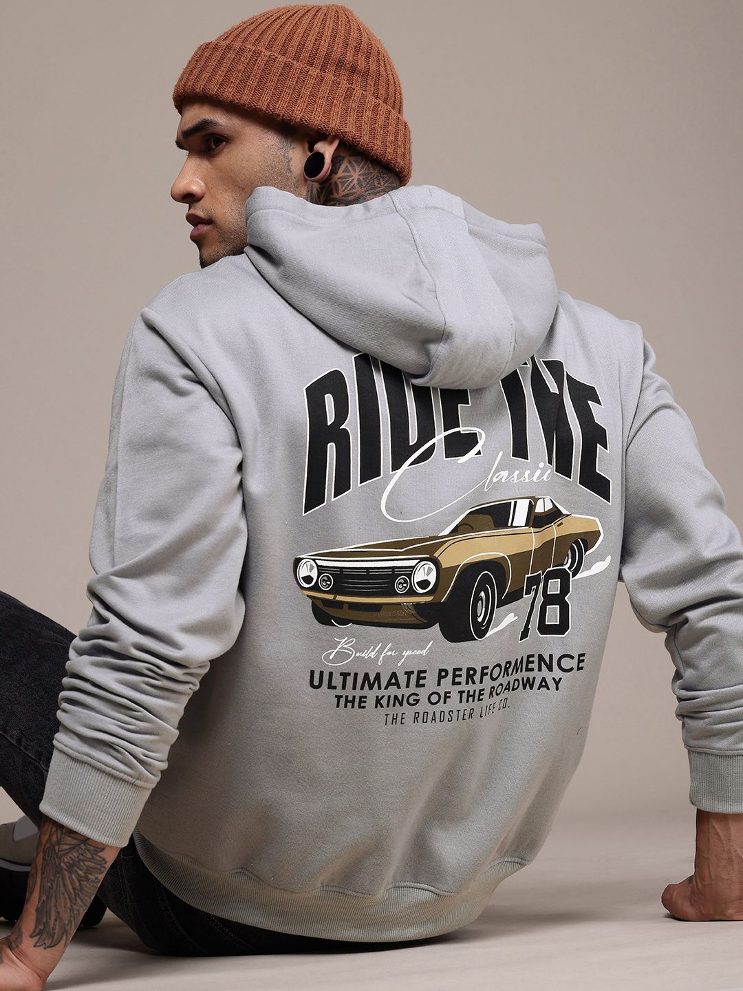 The Roadster Life Co. Printed Relaxed Fit Hooded Sweatshirt