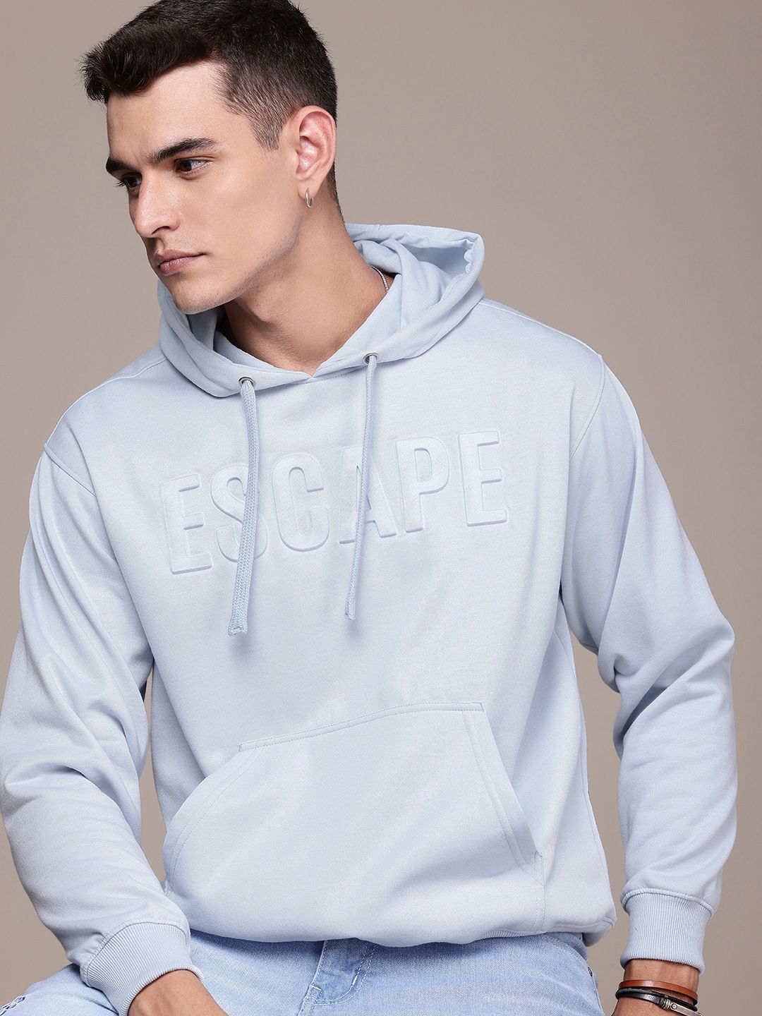 The Roadster Life Co. Embossed Effect Typography Hooded Relaxed Fit Sweatshirt
