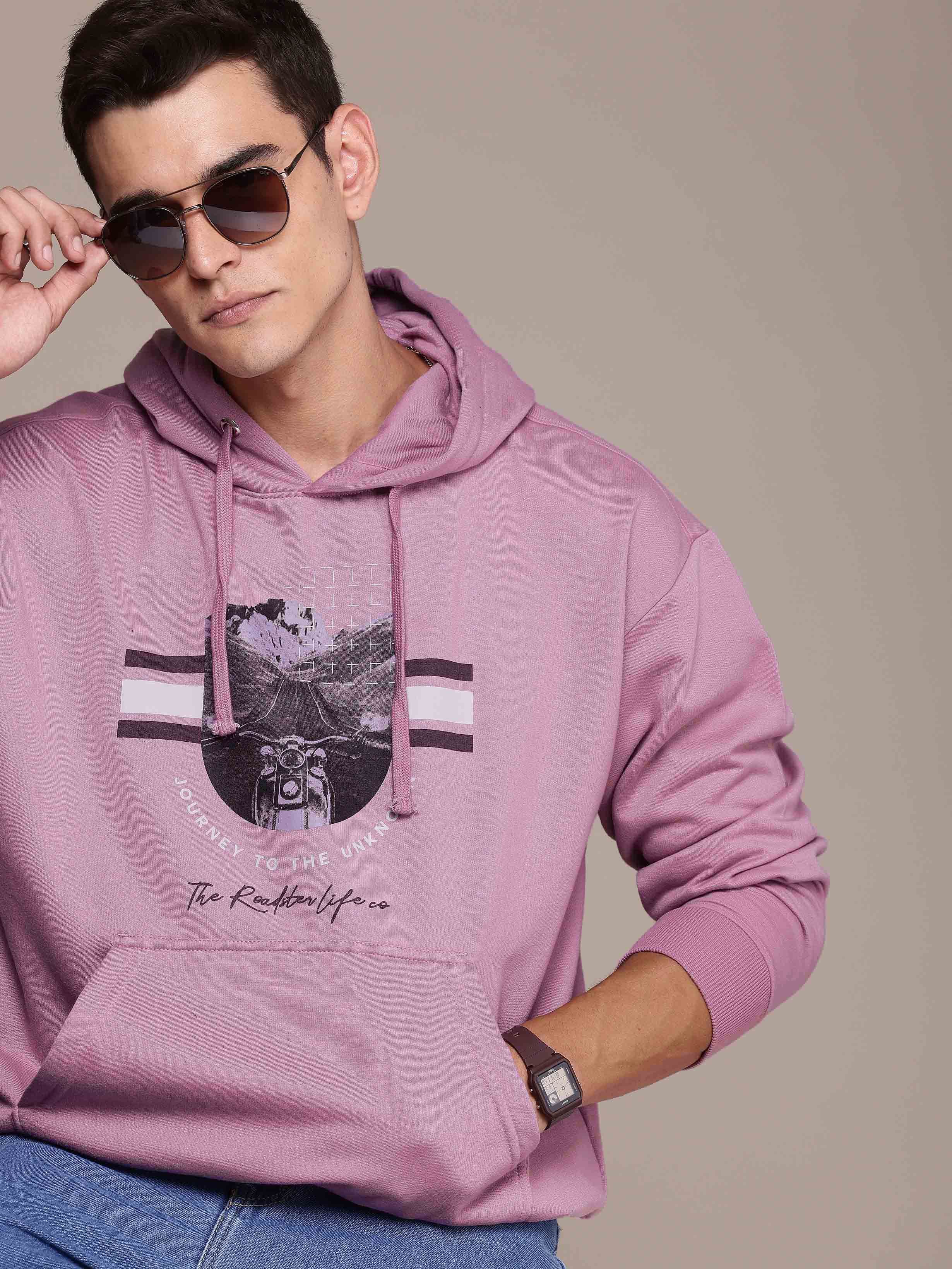 The Roadster Life Co. Printed Hooded Oversized Sweatshirt