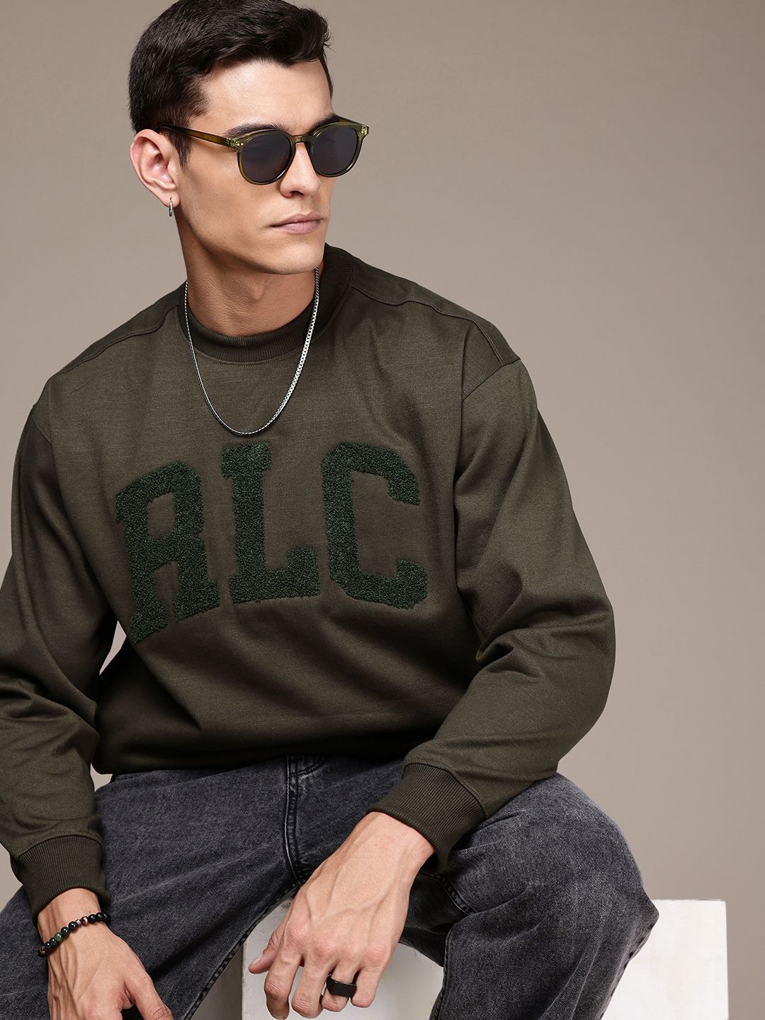 The Roadster Life Co. Typography Embroidered Relaxed Fit Sweatshirts