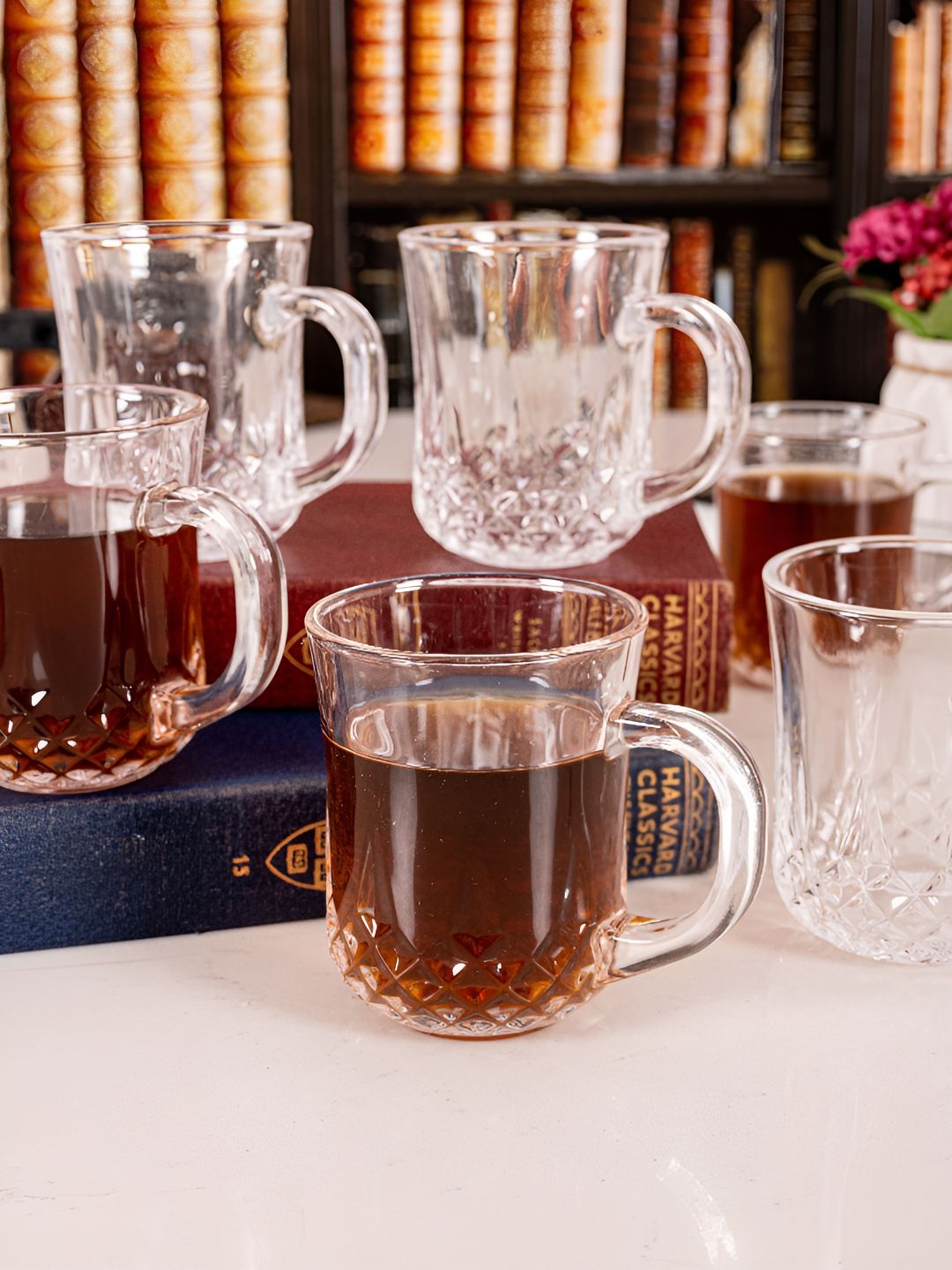 Aura Transparent 6 Pieces Textured Glass Glossy Mugs 210 ml Each