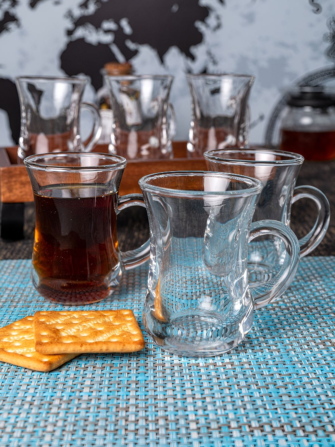 Aura Transparent 6Pcs Glass Glossy Dishwasher Safe Mugs 135ml Each