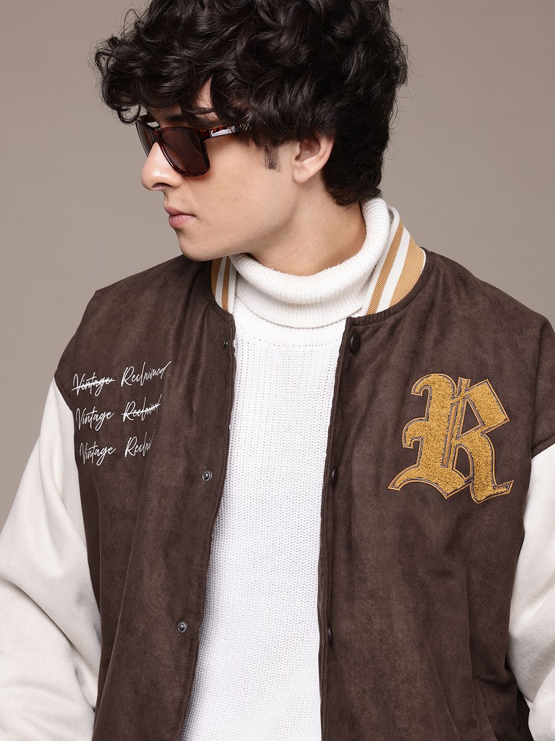The Roadster Lifestyle Co. Suede Finish Applique Bomber Jacket