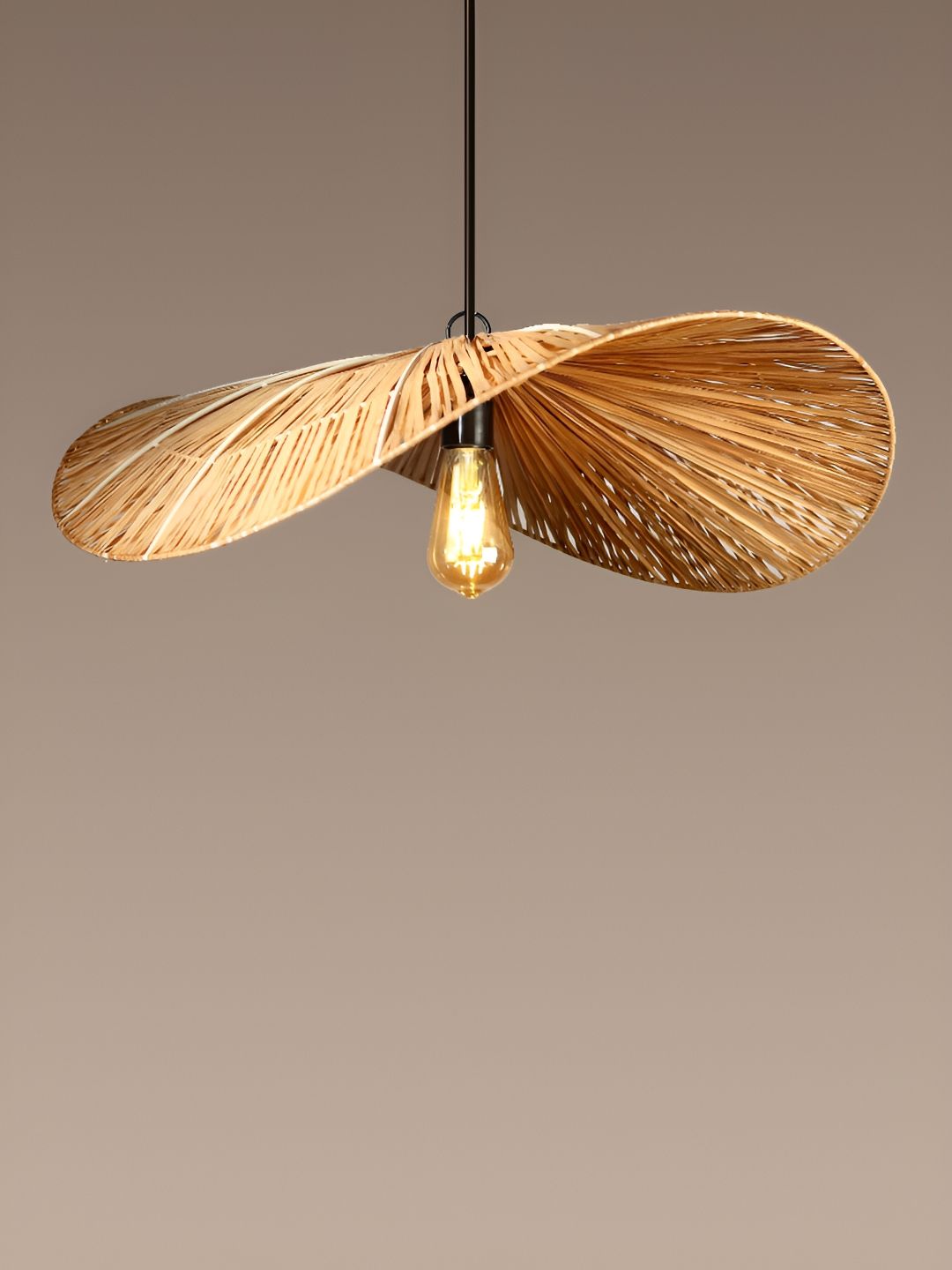 HABERE INDIA Beige Textured Wooden Ceiling Lamp
