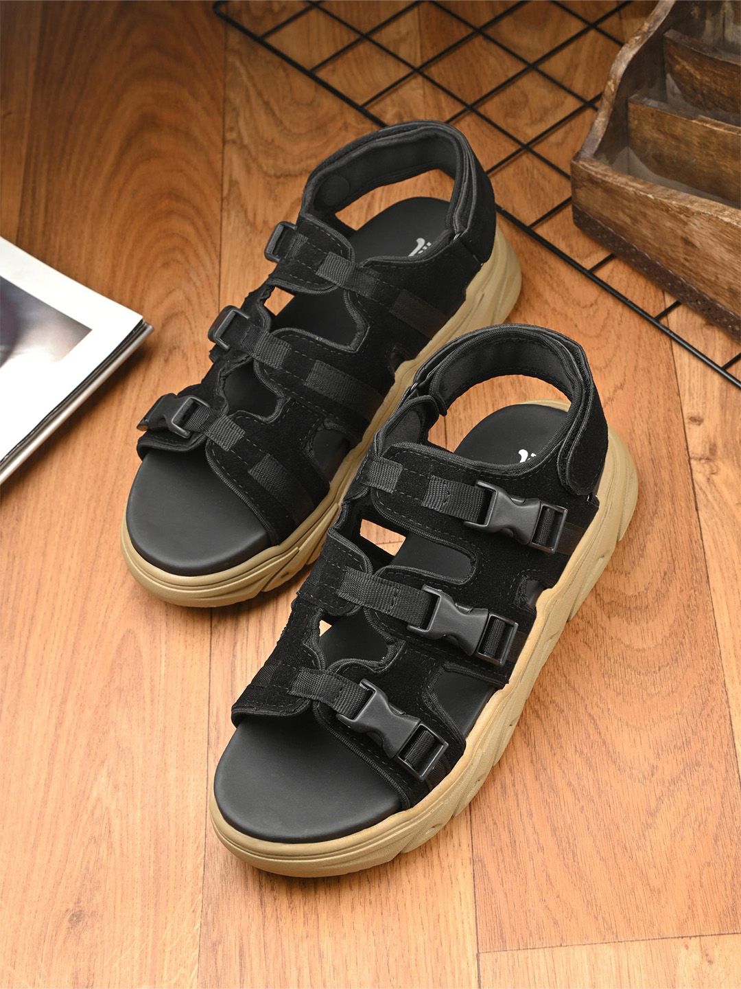 The Roadster Lifestyle Co. Men Black Sports Sandals