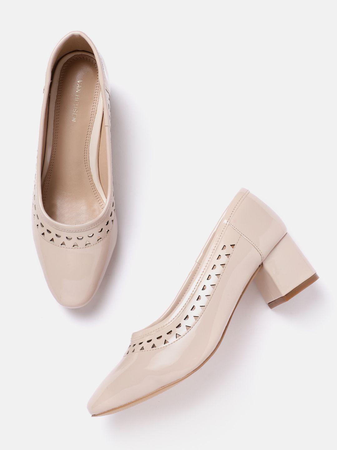 Van Heusen Solid Block Heeled Pumps with Laser Cuts