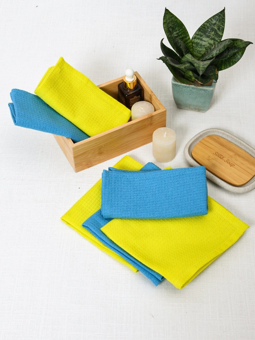 Aura Blue & Yellow 6 Pieces 170 GSM Face Towels