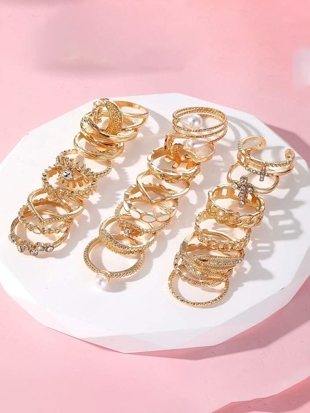 Jewels Galaxy Jewels Galaxy Set Of 23 Gold-Plated Stone-Studded Finger Rings