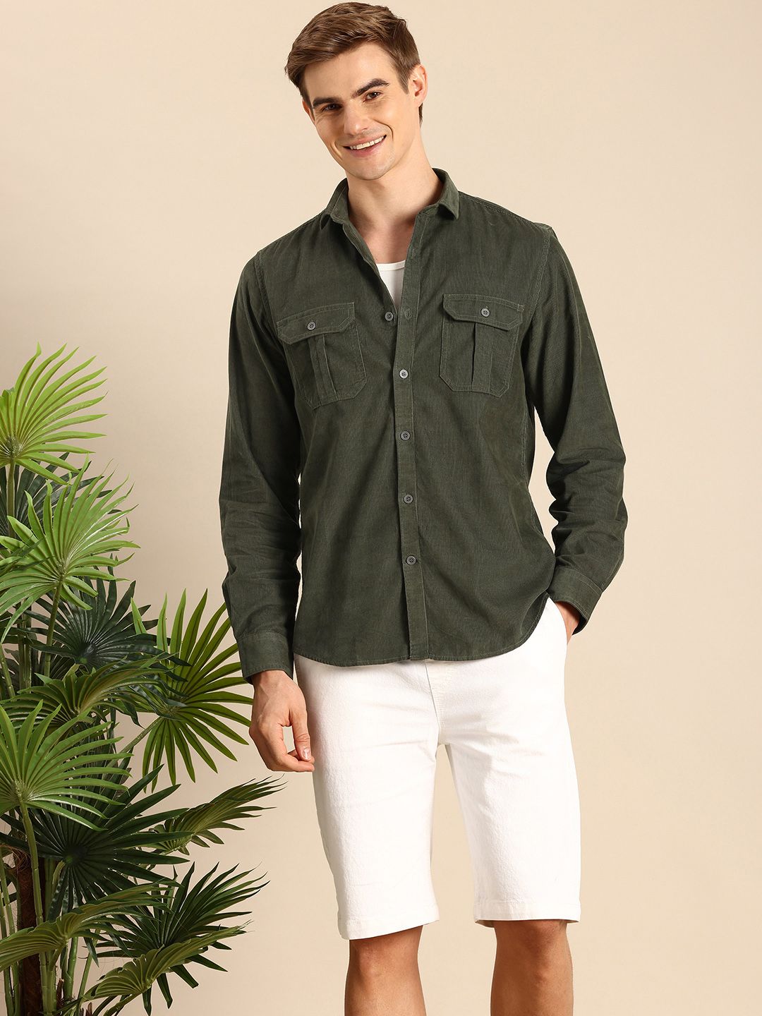 Mast & Harbour Men Standard Corduroy Cotton Casual Shirt