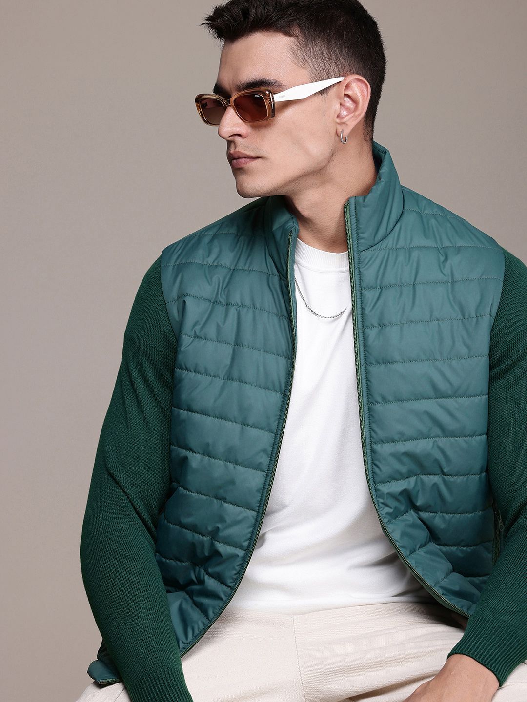 The Roadster Life Co. Ribbed Sleeves Mock Collar Padded Jacket
