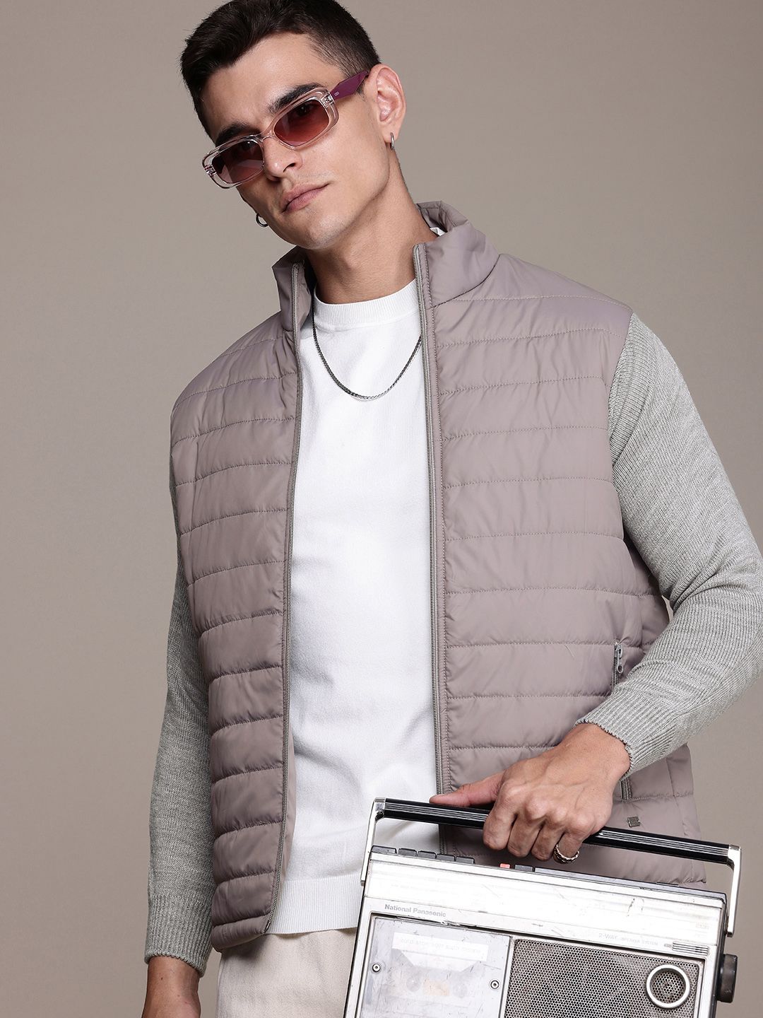 The Roadster Life Co. Ribbed Sleeves Mock Collar Padded Jacket
