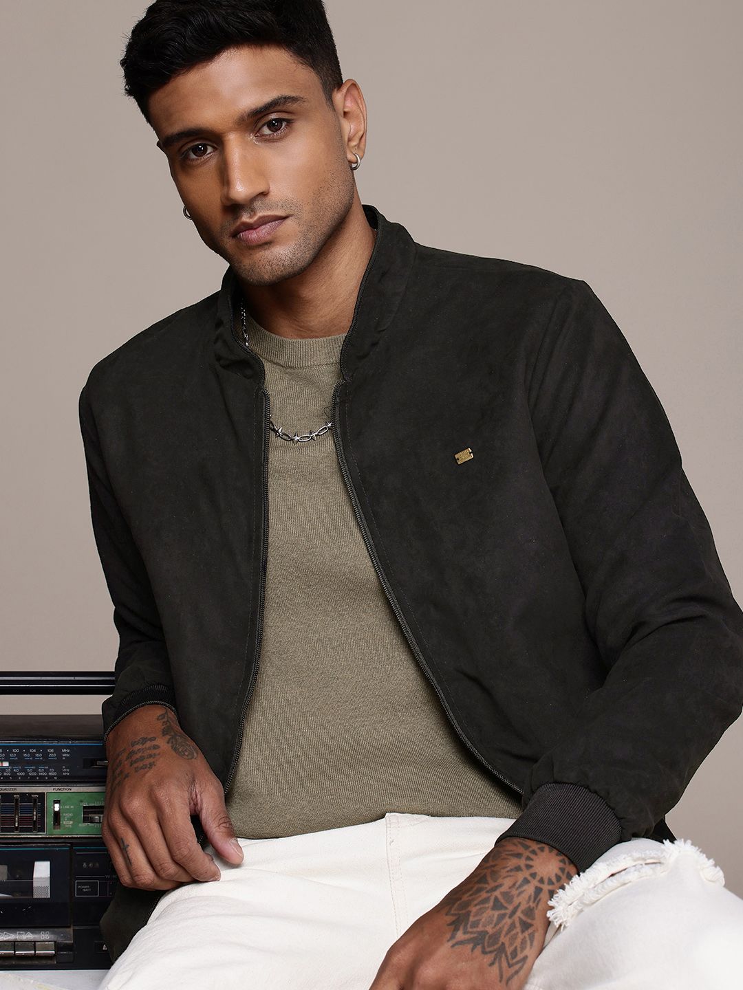 Buy The Roadster Life Co. Velvet Finish Mandarin Collar Bomber