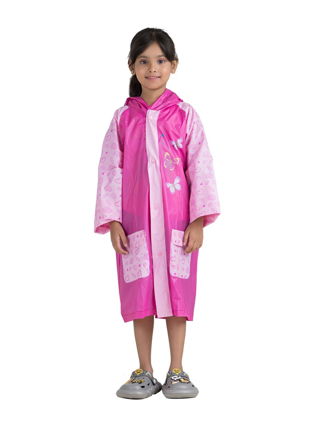 Yellow Bee Girls Printed Hooded Waterproof Rain Jacket