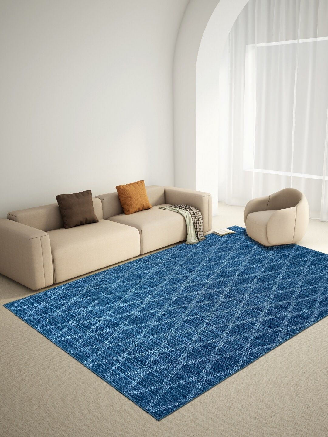 Welspun Blue Geometric Printed Anti-Skid Carpet