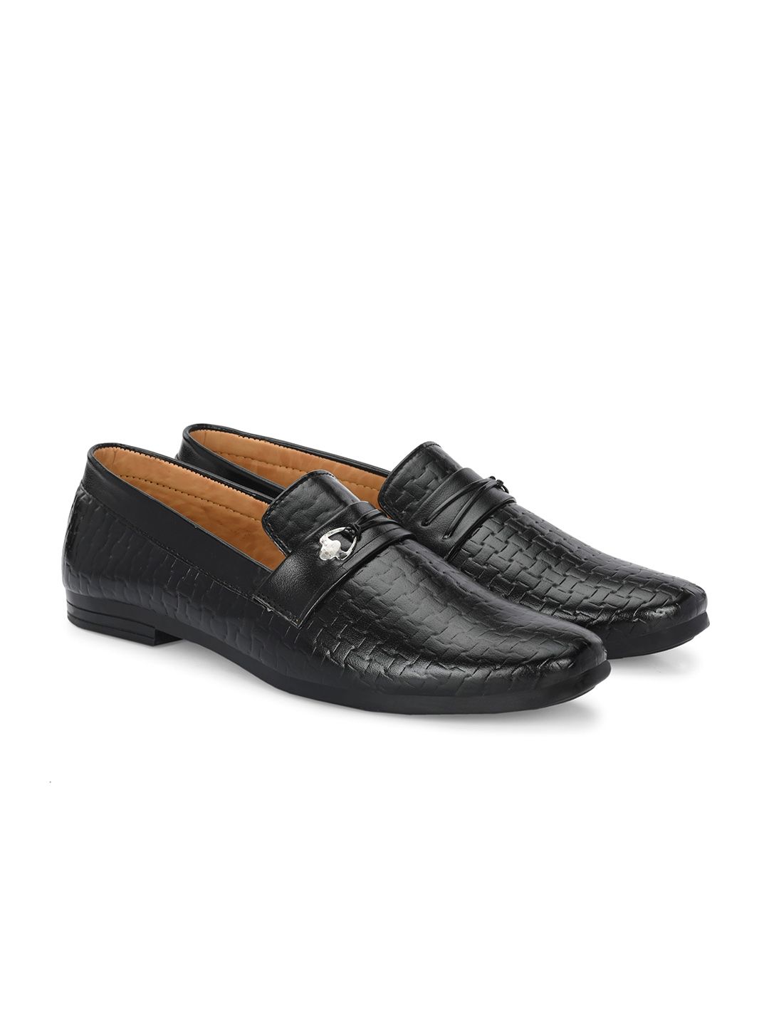 Azzaro Black Men Textured Pointed Toe Formal Loafers