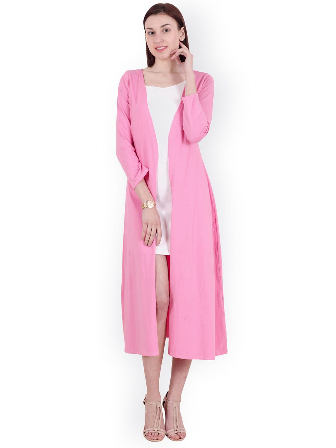 SCORPIUS Pink Solid Open Front Shrug Price in India