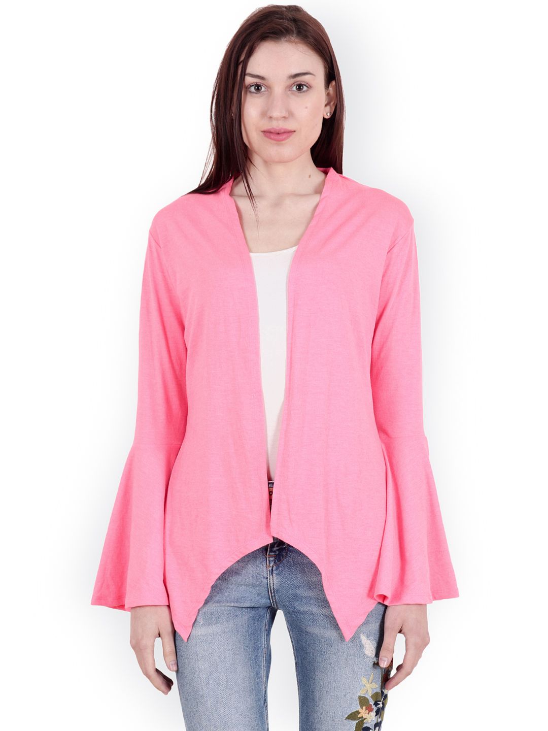 SCORPIUS Pink Solid Open Front Shrug Price in India