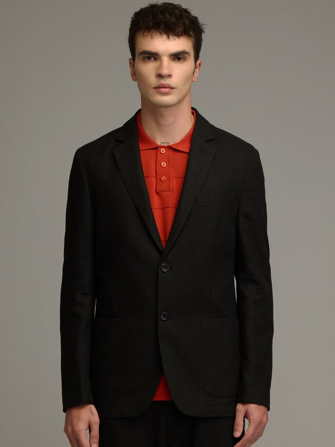 Snitch Black Single-Breasted Notched Lapel Collar Casual Blazer