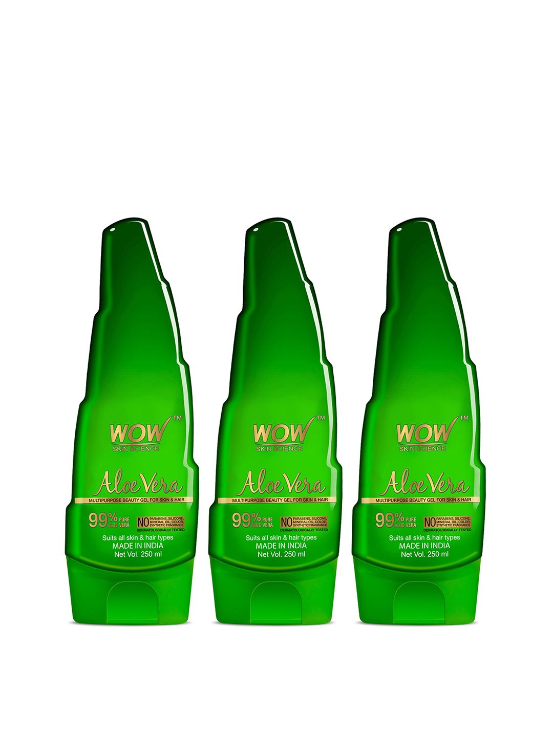 WOW SKIN SCIENCE WOW SKIN SCIENCE Set Of 3 Multipurpose 99% Pure Aloe Vera Gel For Skin & Hair - 250ml Each