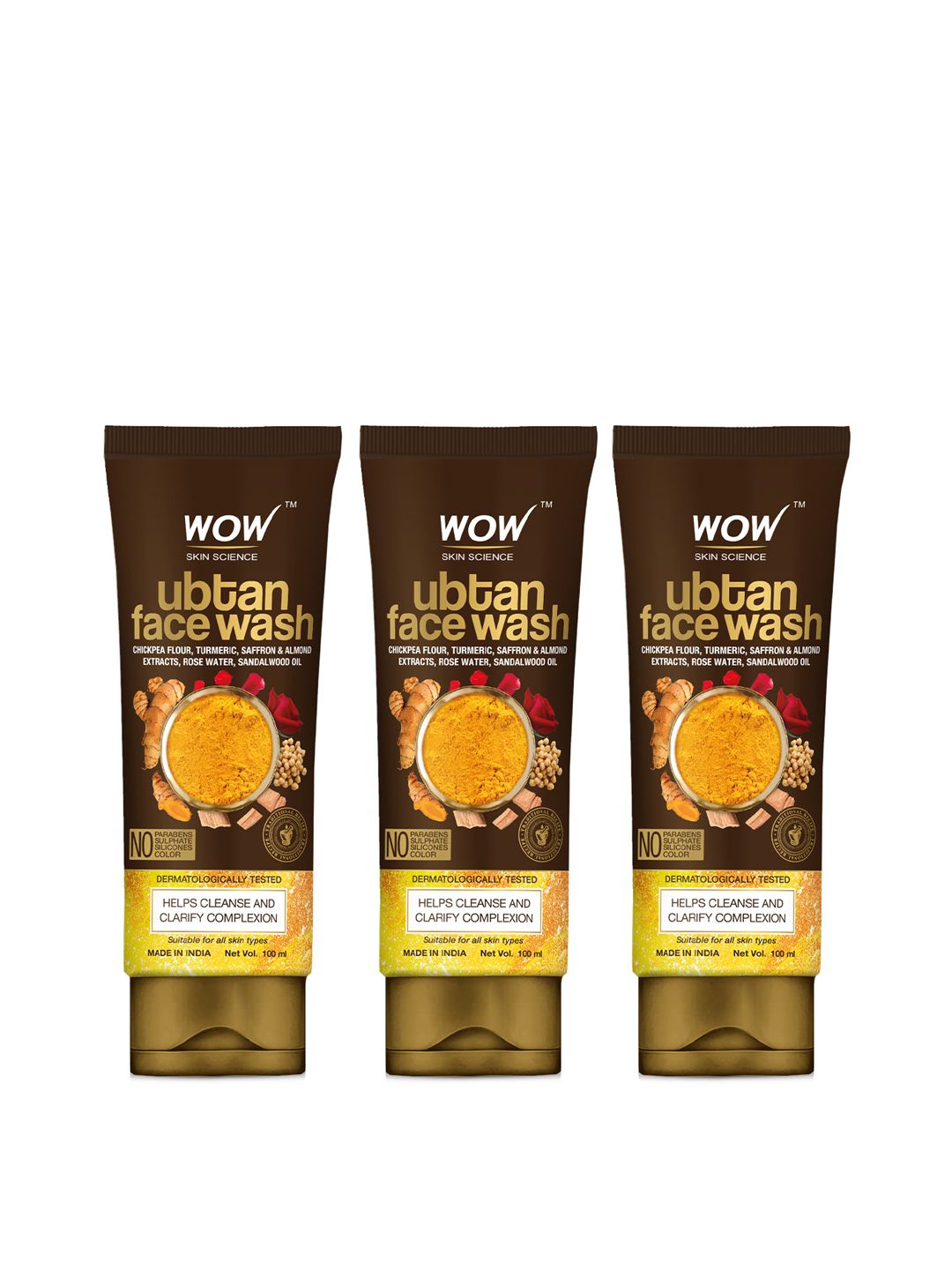 WOW SKIN SCIENCE WOW SKIN SCIENCE Set Of 3 Ubtan Glowing Face Wash With Turmeric & Saffron - 100ml Each