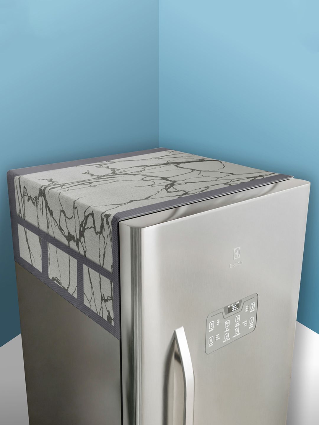 Kuber Industries Grey Marble Design Fridge Top Cover With 6 Utility Pockets