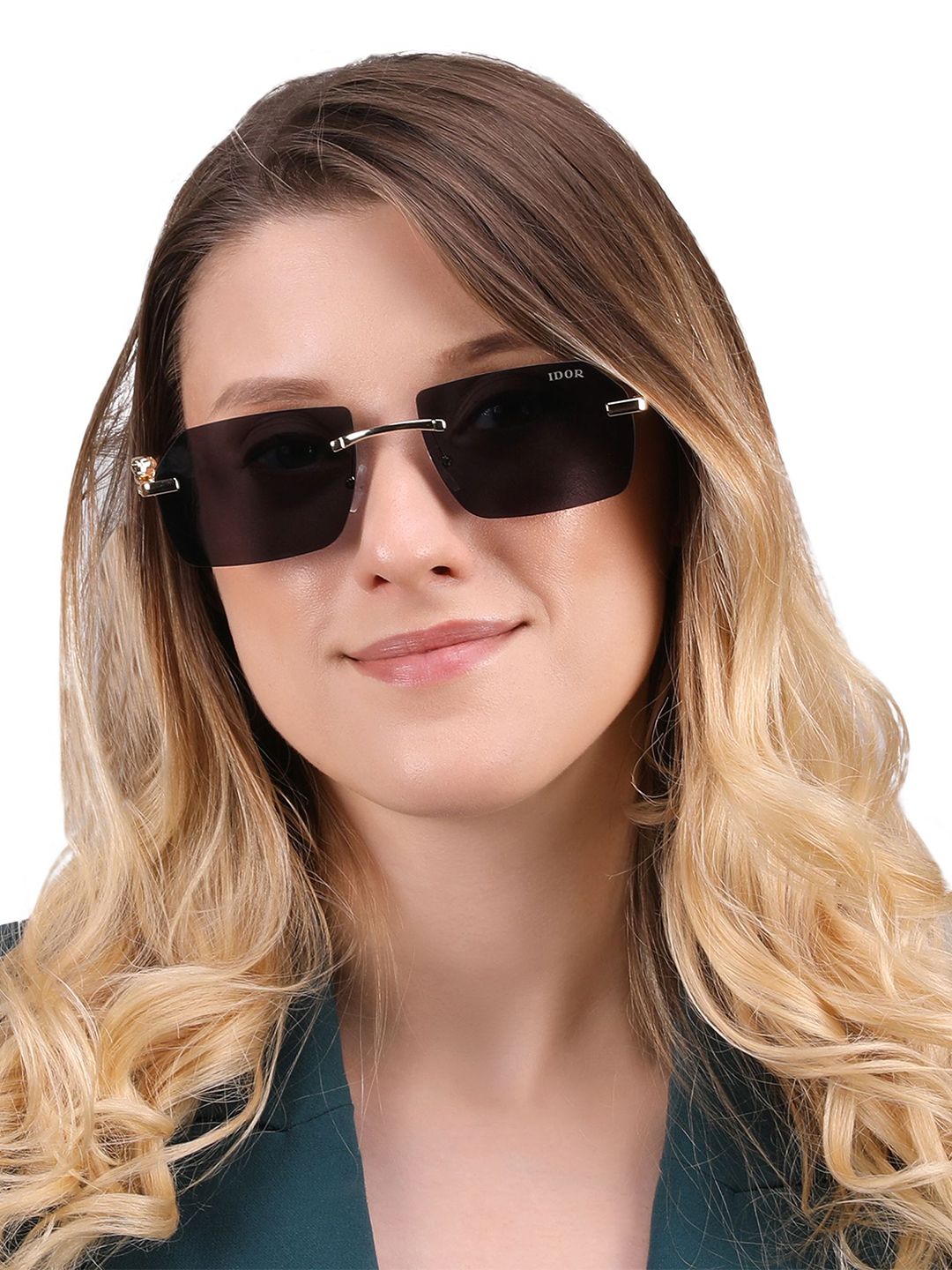 IDOR Unisex Rectangle Sunglasses With UV Protected Lens IDOR-7552-BLK
