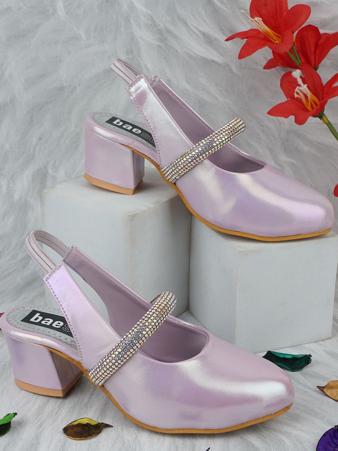 BAESD BAESD Girls Embellished Round Toe Block Heeled Pumps