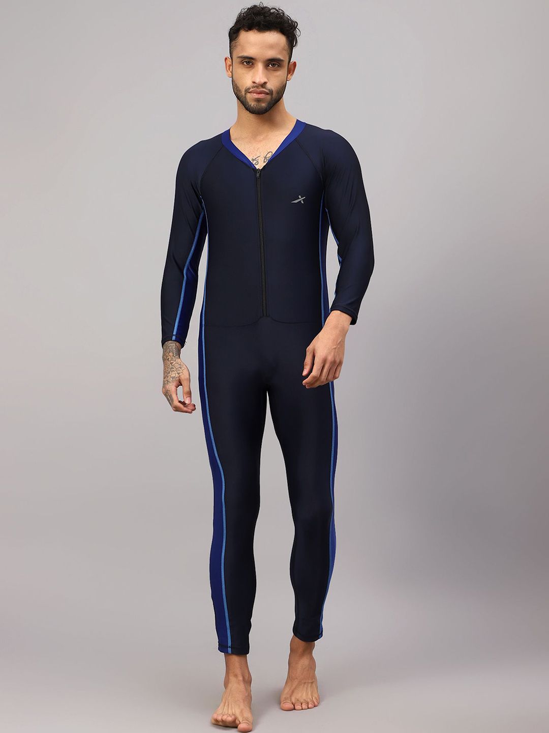 VECTOR X Men Solid V-Neck Swim Bodysuit