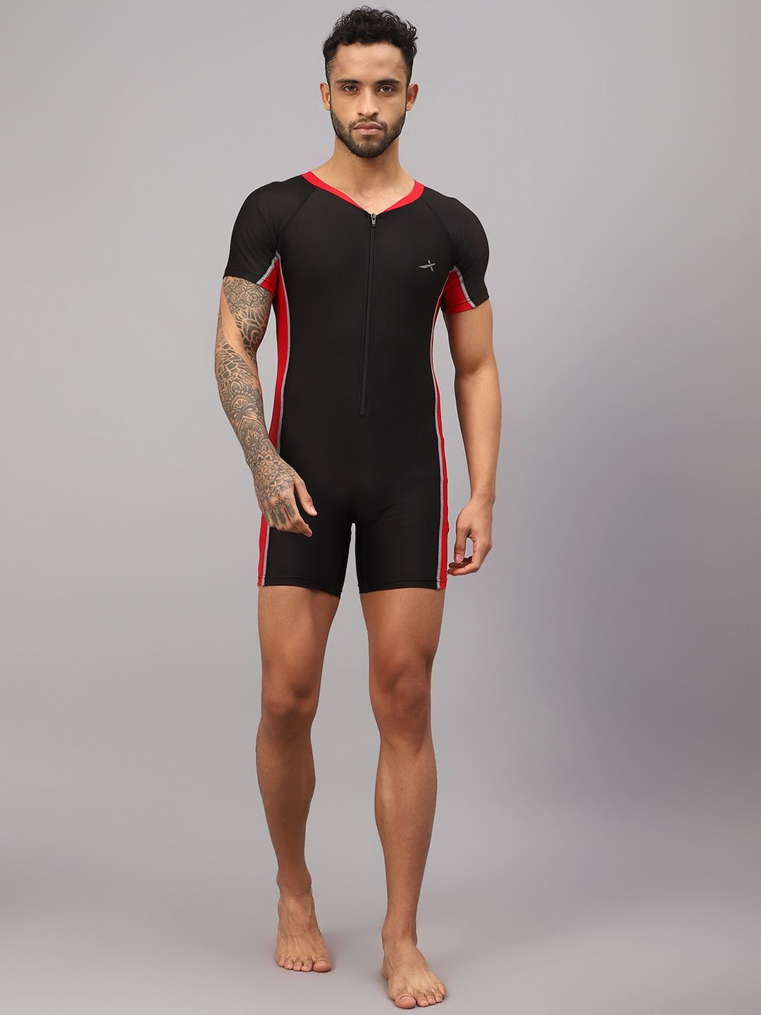 VECTOR X Men Colourblocked V-Neck Swim Legsuit