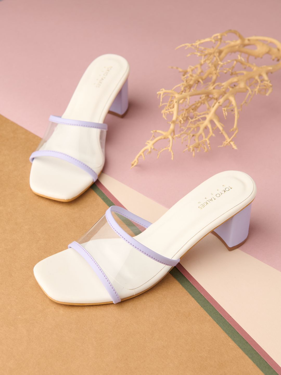 Tokyo Talkies White Square Toe Block Heels