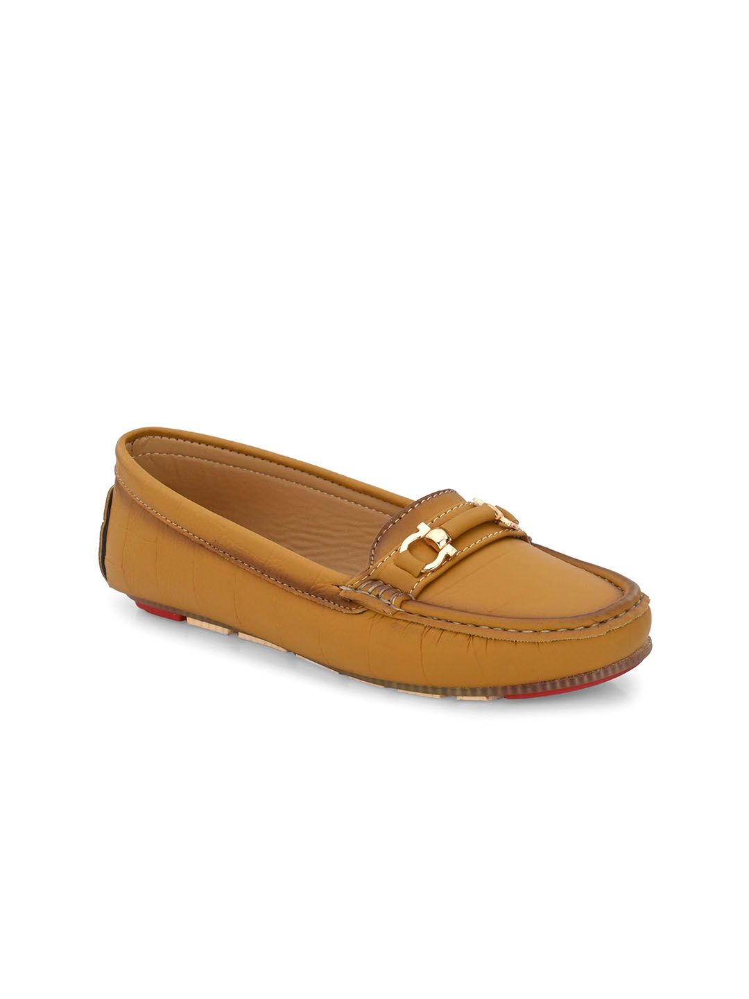 Mast & Harbour Tan Brown Textured Round Toe Ballerinas